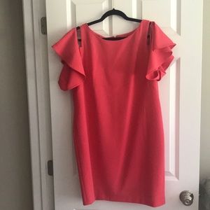 Cynthia Rowley salmon pink exposed shoulder dress